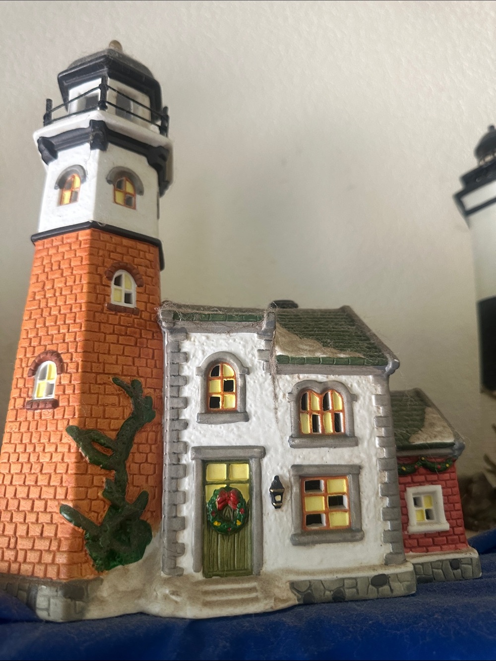 Holiday Lighthouse Cottage Décor - White & Orange
